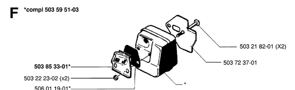 Muffler Diagram and Parts List for 49 19981800001-20013499999 Husqvarna Chainsaw