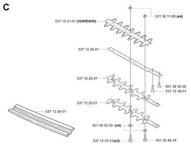Cutting Equipment Diagram and Parts List for 325HE4X 20010100001 - 20011800000 Husqvarna Hedge Trimmer
