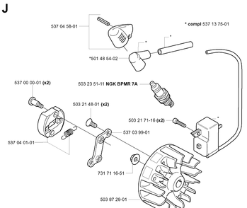 Ignition System Diagram and Parts List for 325HE3 (X-SERIES)(20011800001-20040100000) Husqvarna Hedge Trimmer