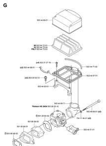 Carburetor And Air Filter Diagram and Parts List for 272XP 20070100001-20091400000 Husqvarna Chainsaw