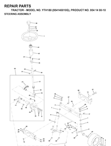 Steering Diagram and Parts List for YTH180 (954140010G)(1998-10) Husqvarna Lawn Tractor