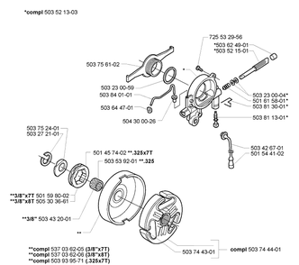Oil Pump And Clutch/Drum Diagram and Parts List for 362XP 2005-05 Husqvarna Chainsaw