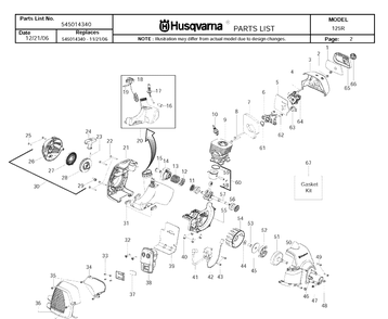 Engine Diagram and Parts List for 125R 20074000001-20082200000 Husqvarna Brush Cutter