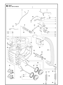Fuel Tank And Handle Diagram and Parts List for 338XPT 20100600001-Current Husqvarna Chainsaw
