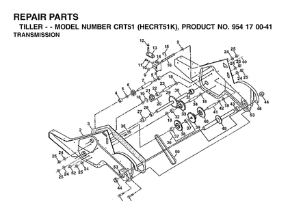 Transmission Diagram and Parts List for CRT51 (HECRT51K)(2002-03) Husqvarna Cultivator