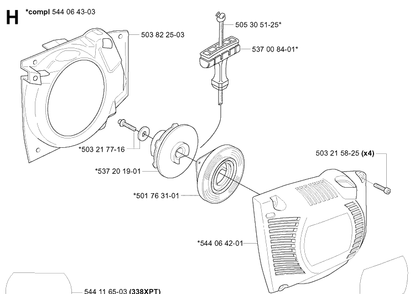 Starter Diagram and Parts List for 338XPT 20060100001-20063600000 Husqvarna Chainsaw