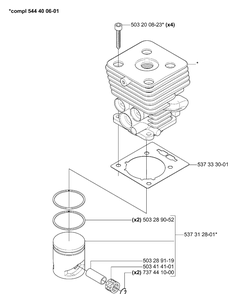 Piston / Cylinder Diagram and Parts List for 335RJX 2006-05 Husqvarna Trimmer