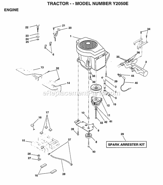 Engine Diagram and Parts List for Y2050E 1995 Husqvarna Lawn Tractor