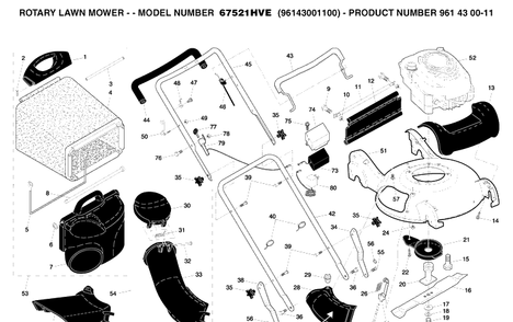 Repair Parts Diagram and Parts List for 67521HV (96143001100)(2005-01) Husqvarna Lawn Mower
