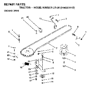 Drive Diagram and Parts List for LR120 (954830051B)(1996-05) Husqvarna Lawn Tractor