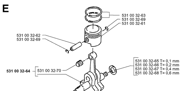 Piston And Crankshaft Diagram and Parts List for 140B 19960900001-19974000000 Husqvarna Leaf Blower / Vacuum
