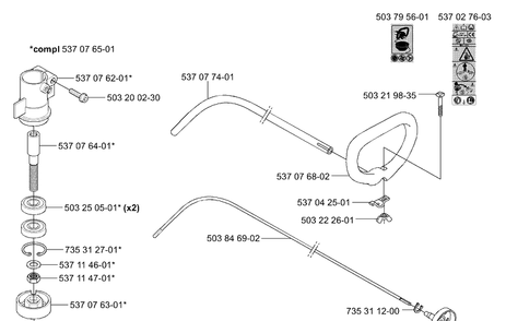 Handle And Shaft / Gearhead Diagram and Parts List for 325CX 2001-01 Husqvarna Trimmer