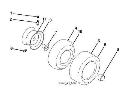 Wheels And Tires Diagram and Parts List for YTH24V48LS (96043011601)(2011-01) Husqvarna Lawn Tractor