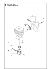 Cylinder, Piston And Muffler Diagram and Parts List for 326LDX 20091800001-Current Husqvarna Edger