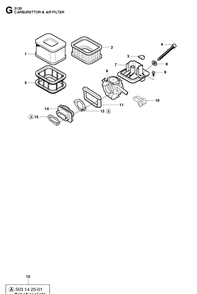 Carburetor And Air Filter Diagram and Parts List for 3120XP-3120XPEPA 20103600001-20162700000 Husqvarna Chainsaw