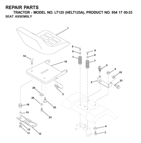Seat Diagram and Parts List for LT125 (954170033-A)(2001-01) Husqvarna Lawn Tractor