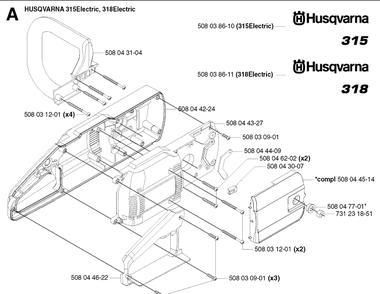 Chassis / Frame Diagram and Parts List for 318 20030100001-Current Husqvarna Chainsaw