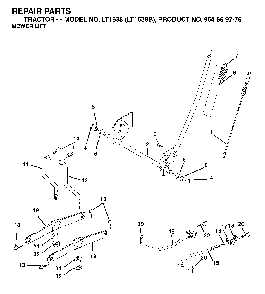Mower Lift / Deck Lift Diagram and Parts List for LT1538 (LT1538B, 954569776)(2002-11) Husqvarna Lawn Tractor