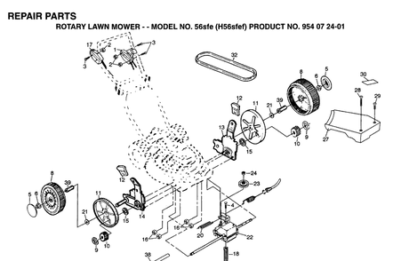 Repair Parts Diagram and Parts List for 56DHS (H56DHSB)(1995-03) Husqvarna Lawn Mower
