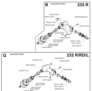 Bevel Gear Diagram and Parts List for 232L 19980100001-20001400000 Husqvarna Edger