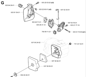 Carburetor And Air Filter Diagram and Parts List for 325HS99 (X-SERIES)(20004000001-20030100000) Husqvarna Hedge Trimmer