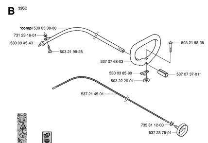 Shaft And Handle 3 Diagram and Parts List for 326RX 20061400001-20070100000 Husqvarna Brush Cutter