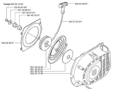 Starter Diagram and Parts List for 265RX 2001-07 Husqvarna Brush Cutter