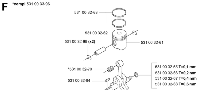 Piston And Crankshaft Diagram and Parts List for 145BT 20053300001-Current Husqvarna Leaf Blower / Vacuum