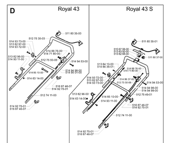 Handle And Controls 3 Diagram and Parts List for ROYAL43 1998-05 Husqvarna Lawn Mower