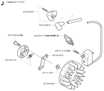 Ignition System Diagram and Parts List for 325HE3X 20040100001 - 20050600000 Husqvarna Hedge Trimmer