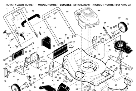 Repair Parts Diagram and Parts List for 65022ES (96143002300)(2007-02) Husqvarna Lawn Mower