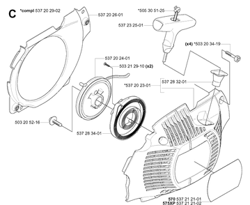 Starter 2 Diagram and Parts List for 575XP 20051400001-20070100000 Husqvarna Chainsaw