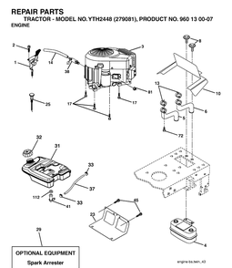 Engine Diagram and Parts List for YTH2448-279081 2005-08 Husqvarna Lawn Tractor