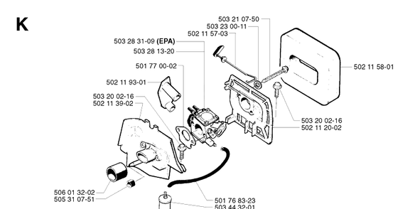 Carburetor And Air Filter Diagram and Parts List for 245R 20023100001-Current Husqvarna Brush Cutter