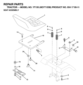 Seat Diagram and Parts List for YT150 (954170011-B)(1998-12) Husqvarna Lawn Tractor
