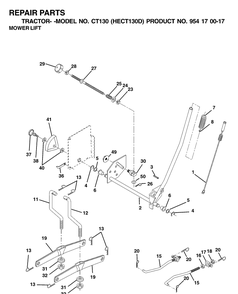 Mower Lift / Deck Lift Diagram and Parts List for CT130 (HECT130D)(2001-01) Husqvarna Lawn Tractor
