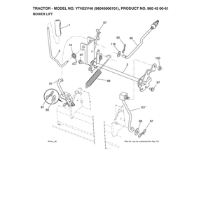 Mower Lift Diagram and Parts List for 96045006101  Husqvarna Lawn Tractor