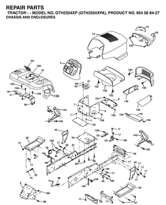 Chassis And Enclosures Diagram and Parts List for GTH2554XP-GTH2554XPA 2004-08 Husqvarna Lawn Tractor