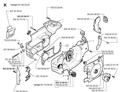Crankcase Diagram and Parts List for 261 19992300001-Current Husqvarna Chainsaw