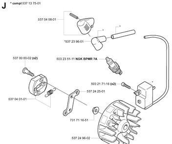 Ignition System Diagram and Parts List for 325HA850 20040100001-20050600000 Husqvarna Hedge Trimmer