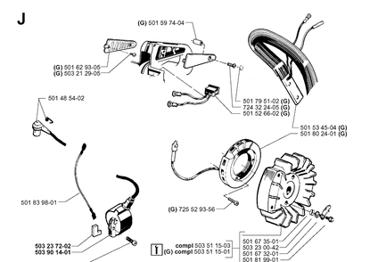 Electrical Diagram and Parts List for 272XP 19994500001-20070100000 Husqvarna Chainsaw