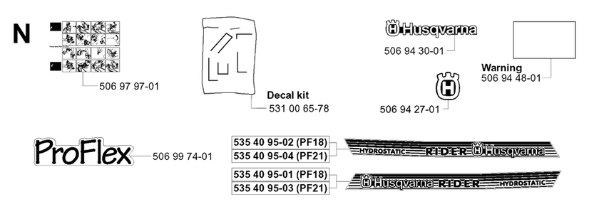 Decals Diagram and Parts List for PF18 2001-01 Husqvarna Lawn Tractor