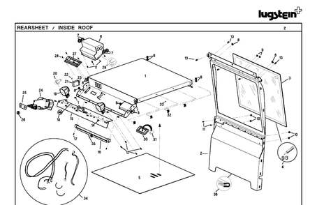 Rearsheet / Inside Roof With Components Diagram and Parts List for 966754601 2012 Husqvarna Lawn Tractor Accessories
