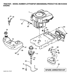 Engine Diagram and Parts List for YTH20F42T (960450002-00)(2006) Husqvarna Lawn Tractor