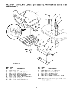 Seat Diagram and Parts List for LGT2554 2008-12 Husqvarna Lawn Tractor