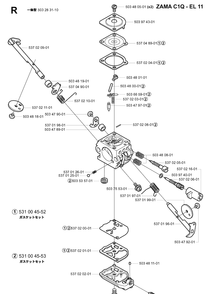 Carburetor Details Diagram and Parts List for 322R 20010500001-Current Husqvarna Brush Cutter