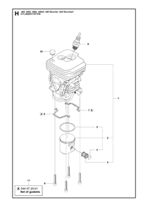 Cylinder Piston Diagram and Parts List for 450RANCHER  Husqvarna Chainsaw