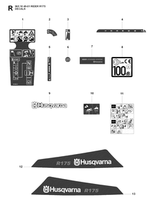 Decals Diagram and Parts List for R175 (965104901)(2007-01) Husqvarna Lawn Tractor
