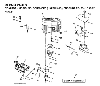 Engine Diagram and Parts List for GTH2548XP (HAU25H48B)(2004-01) Husqvarna Lawn Tractor