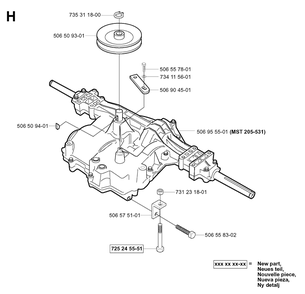 Transmission Diagram and Parts List for R11 2001-01 Husqvarna Lawn Tractor